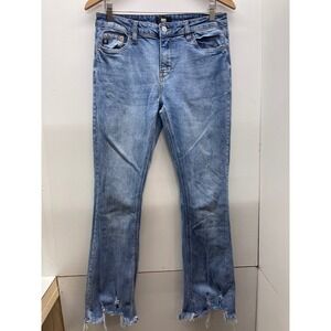 L&M Black Label Women Distressed Raw Hem Flare Jeans Blue IB7540MF Size 9